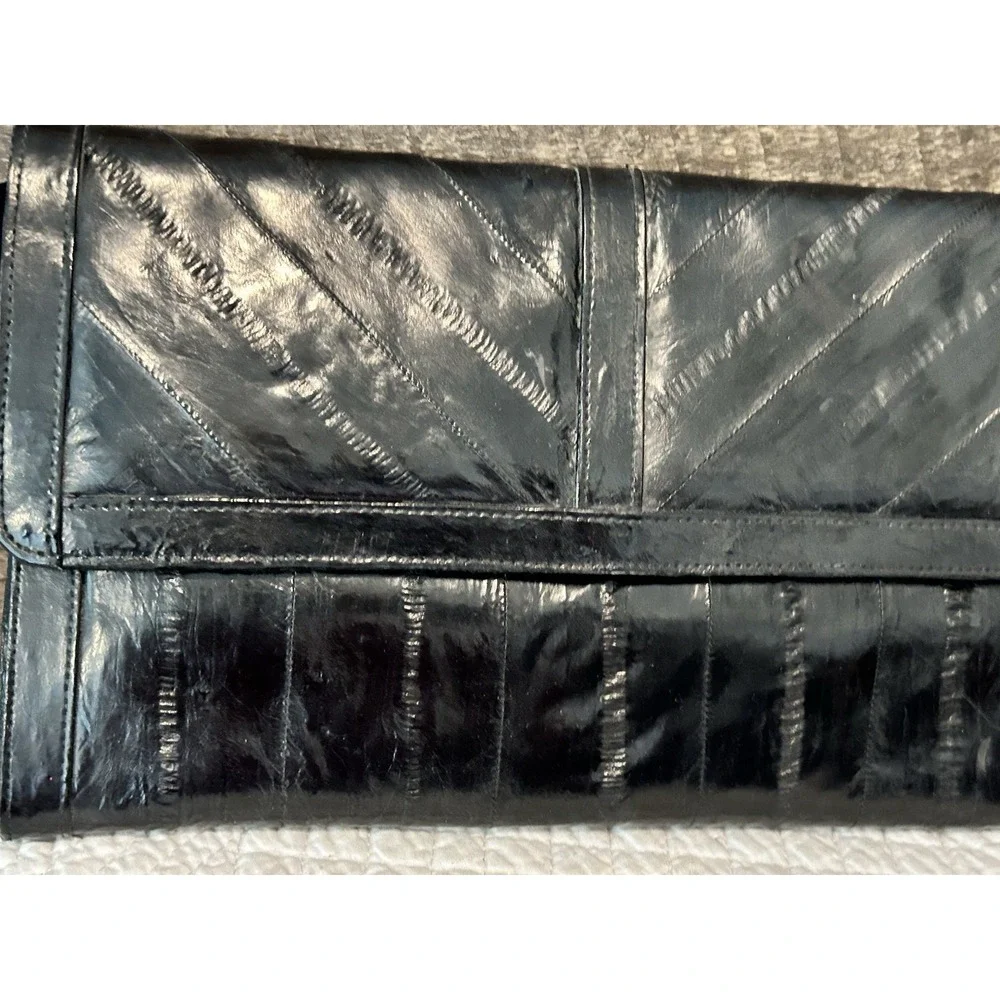 VTG‎  Large Eel Skin Clutch Crossbody Purse Black 11.5 x 7.5 In Korea 1980